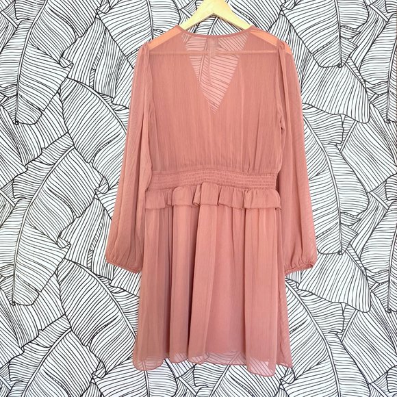 ASOS Chiffon Long sleeve Pink Occasion Wrap Mini Dress - Picture 5 of 6